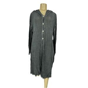 GRIZAS XL Women Button Up Grey Legenlook Duster Cardigan Linen Blend Hooded X102